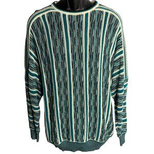 Vintage 90s St Croix Coogi Style Sweater M Green Stripe Pullover Biggie Cosby